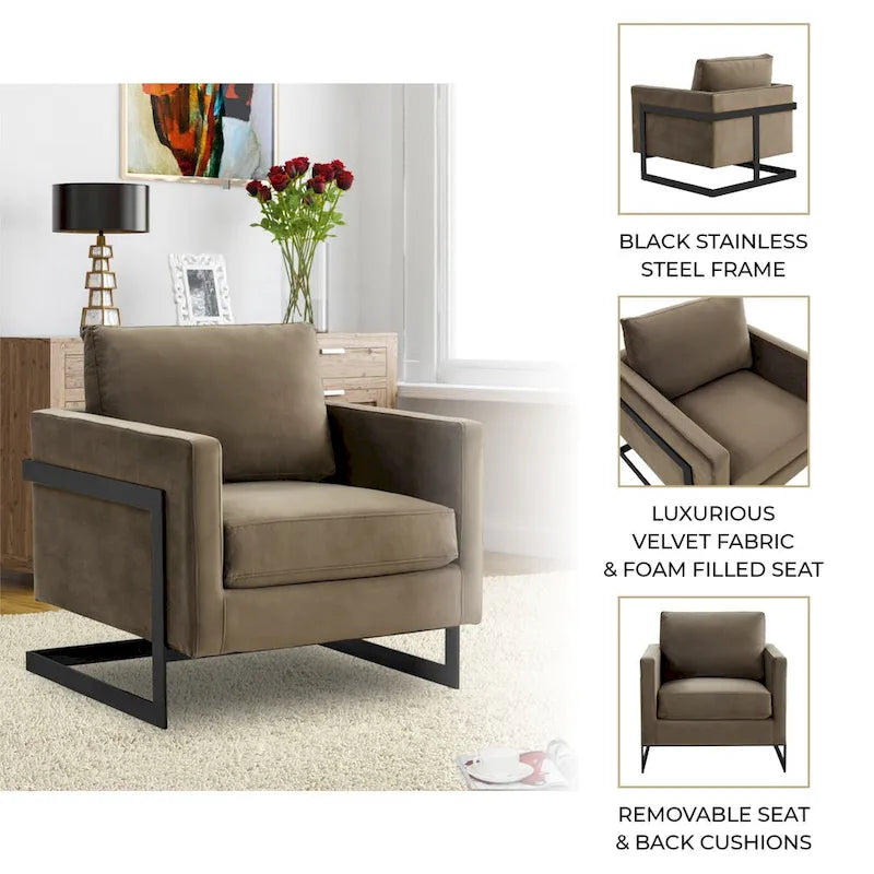 Fauteuil moderne en velours avec piètement en acier noir - 35