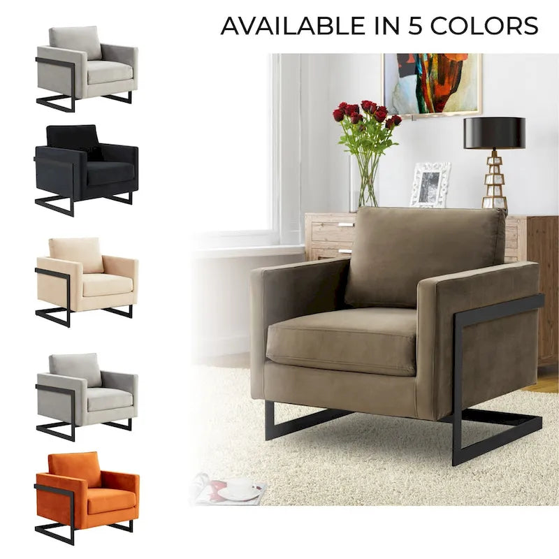 Fauteuil moderne en velours avec piètement en acier noir - 35