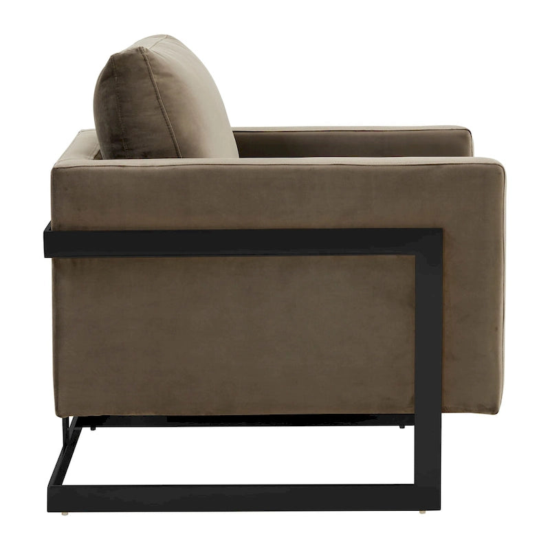 Fauteuil moderne en velours avec piètement en acier noir - 35