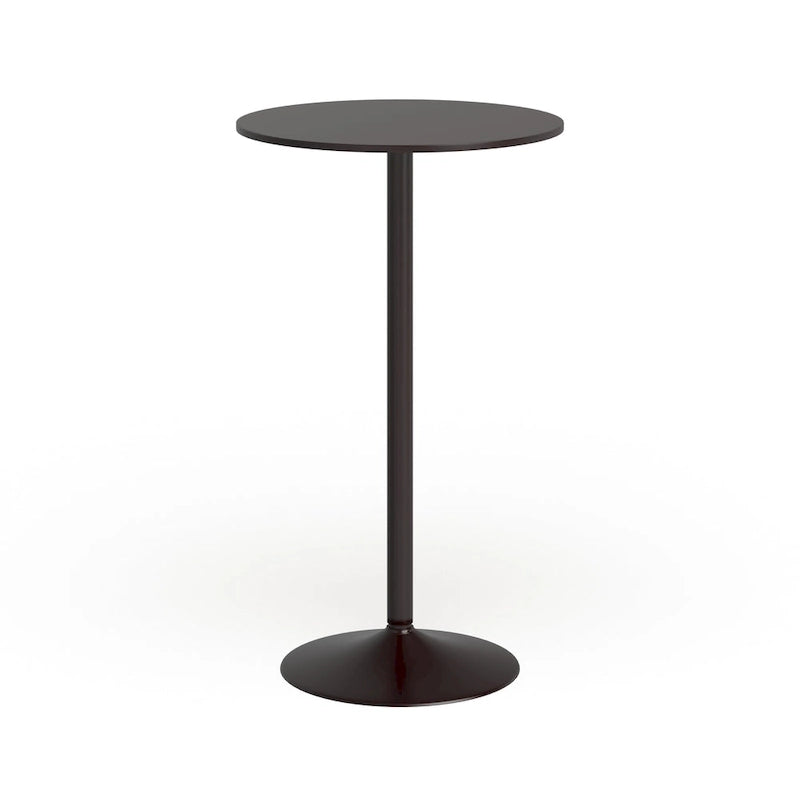 Table de bar ronde noire avec plateau, pied et base en métal noirs