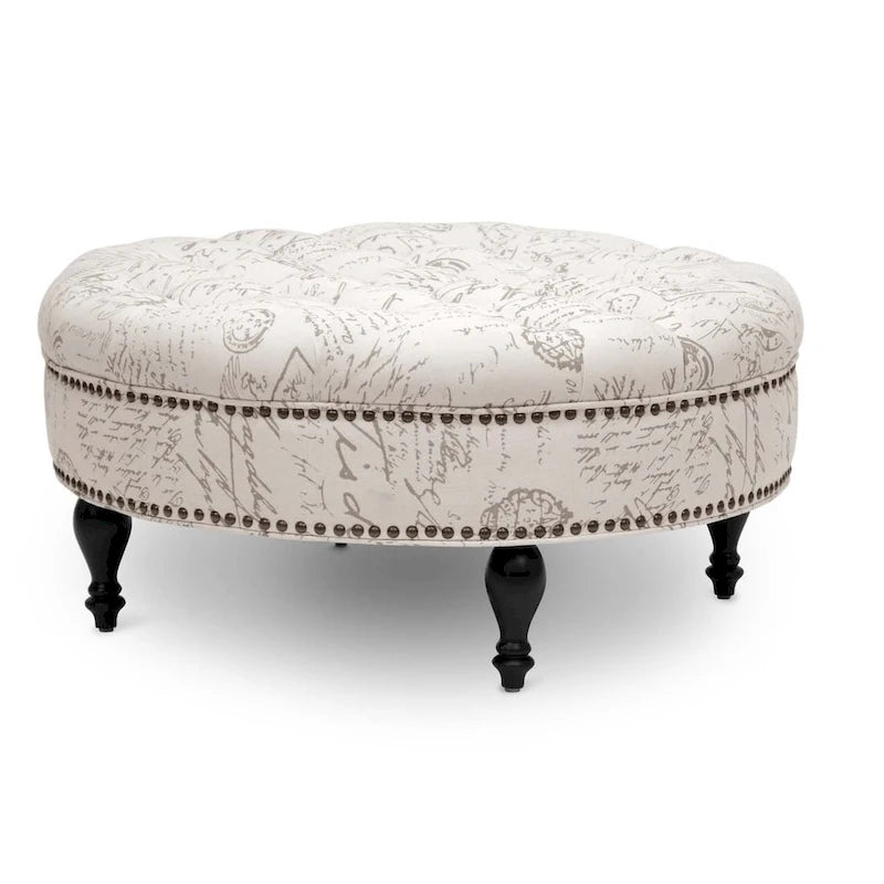 Pouf tufté moderne en lin à motifs