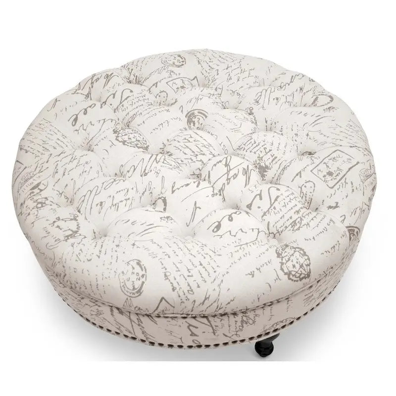 Pouf tufté moderne en lin à motifs