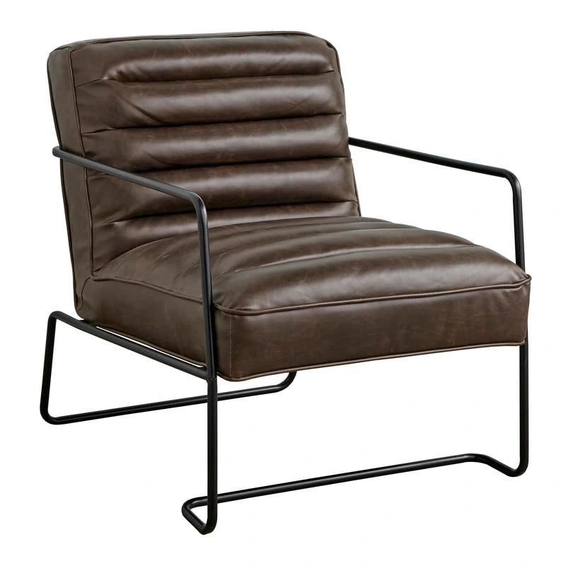 Fauteuil d'appoint en similicuir style Mid-Century avec dossier côtelé pour salon et bureau à domicile