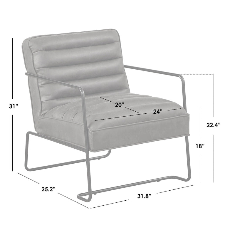 Fauteuil d'appoint en similicuir style Mid-Century avec dossier côtelé pour salon et bureau à domicile