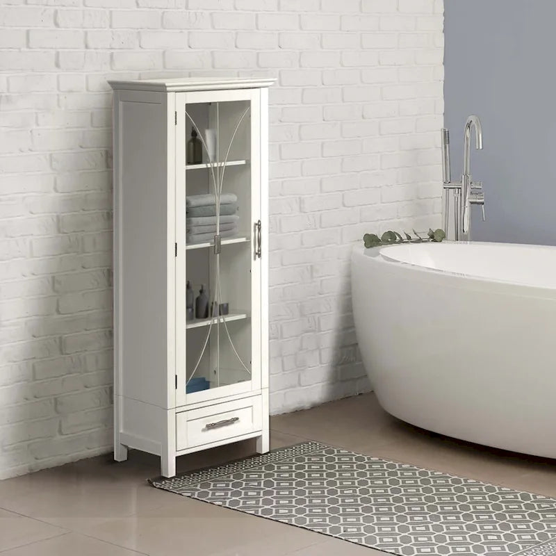 Meuble de rangement pour linge de maison sur pieds avec tiroir