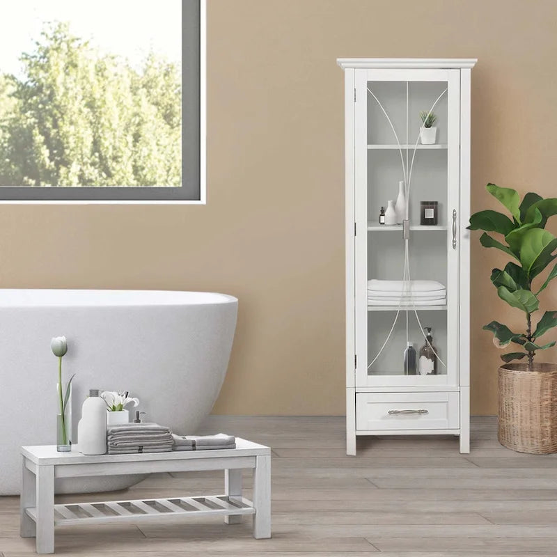Meuble de rangement pour linge de maison sur pieds avec tiroir
