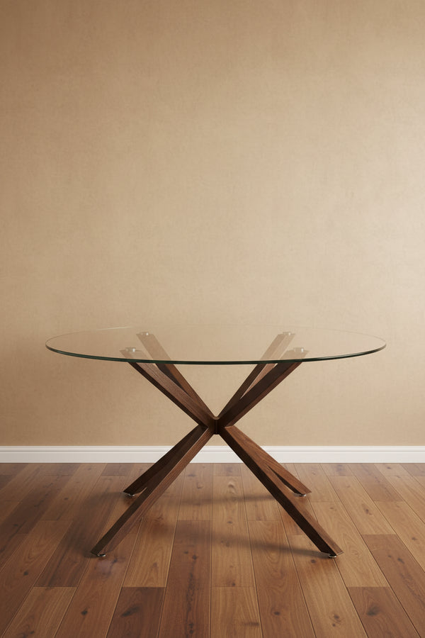 Table à manger en verre ronde de 39 po avec pied en noyer – 39x30x27