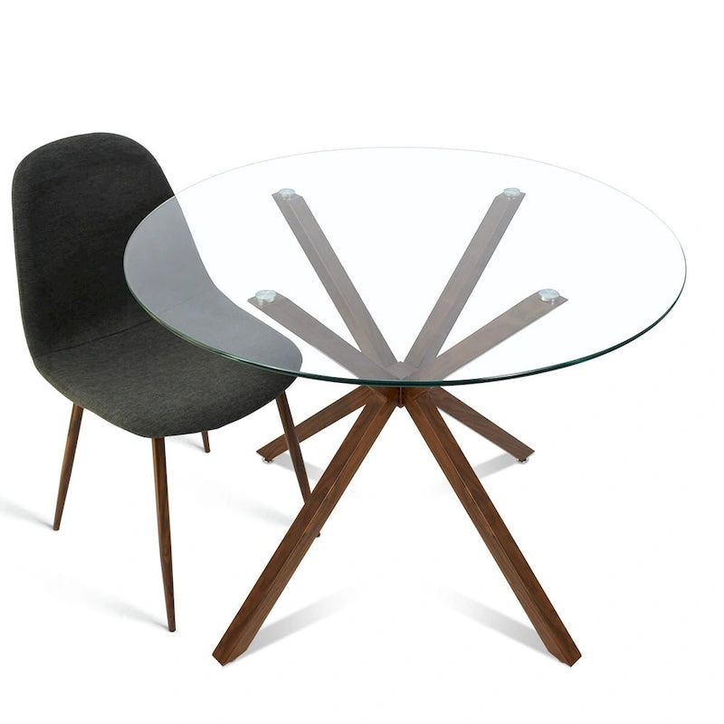 Table à manger en verre ronde de 39 po avec pied en noyer – 39x30x27
