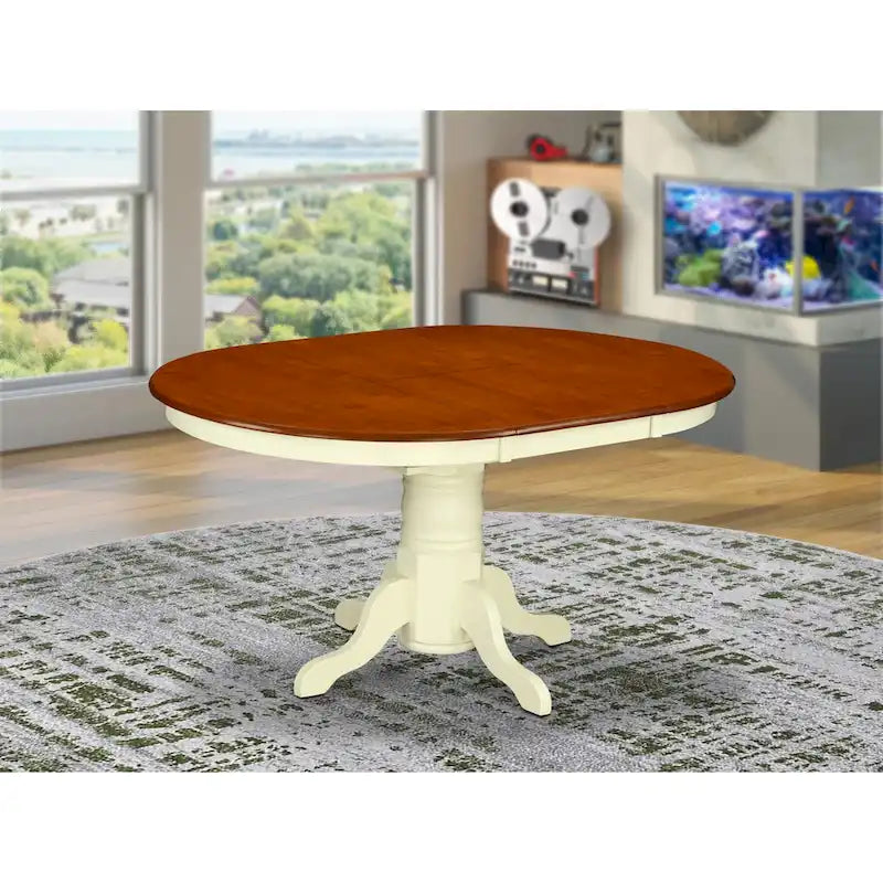East West Furniture Table de cuisine moderne – un plateau de table à manger ovale avec rallonge papillon et base piédestal, (Options de finition)