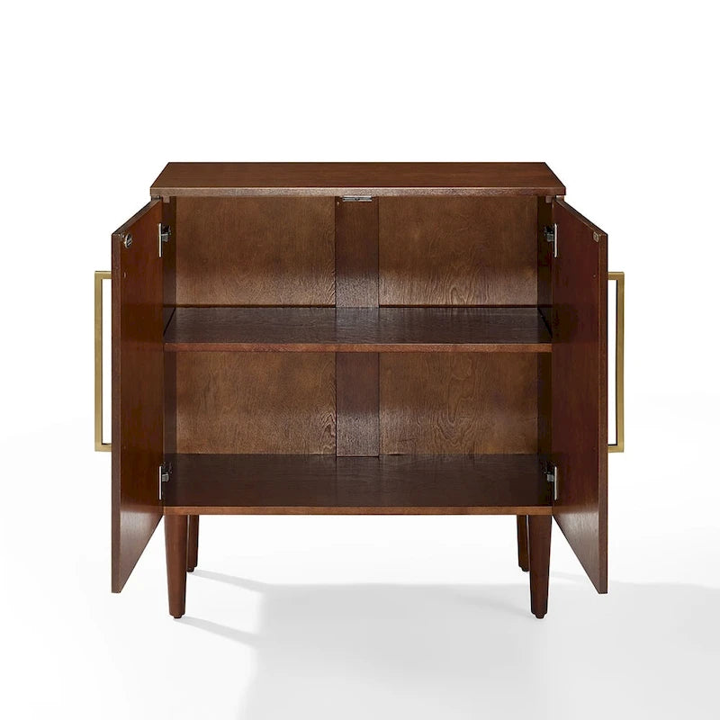 Meuble de rangement en bois Mid-Century avec étagère réglable et ferrures dorées pour le salon