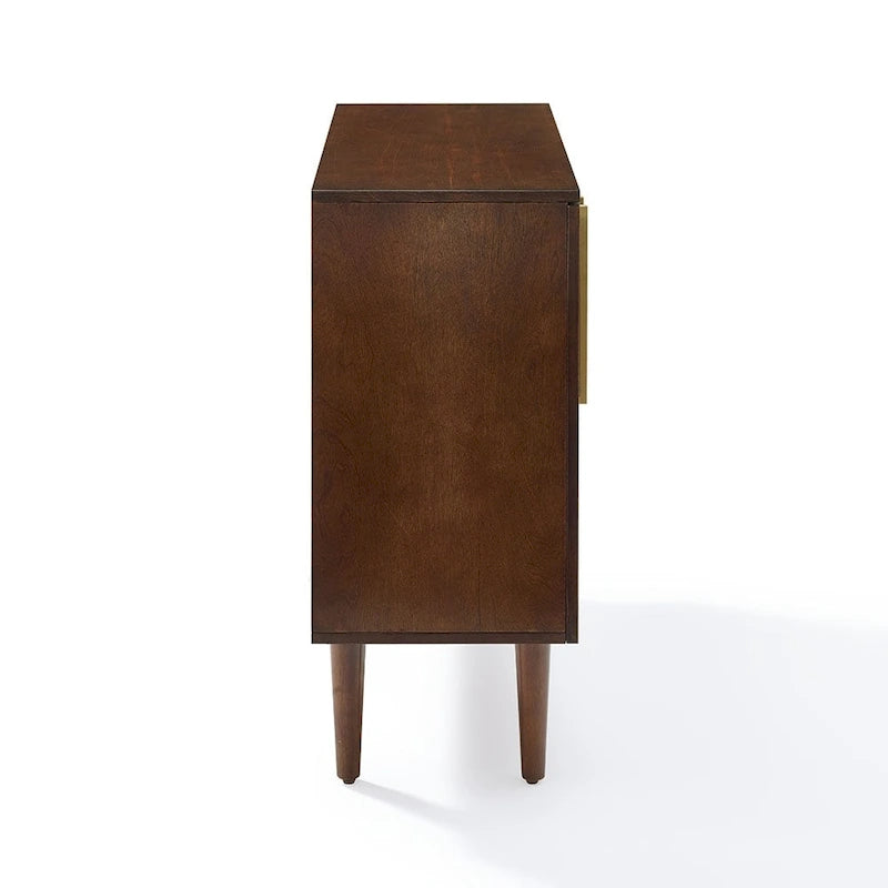Meuble de rangement en bois Mid-Century avec étagère réglable et ferrures dorées pour le salon