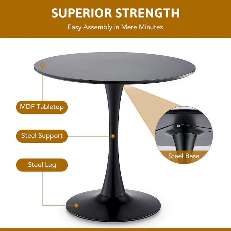 Table de cuisine et de salle à manger moderne ronde de 80 cm pour 2-4 personnes