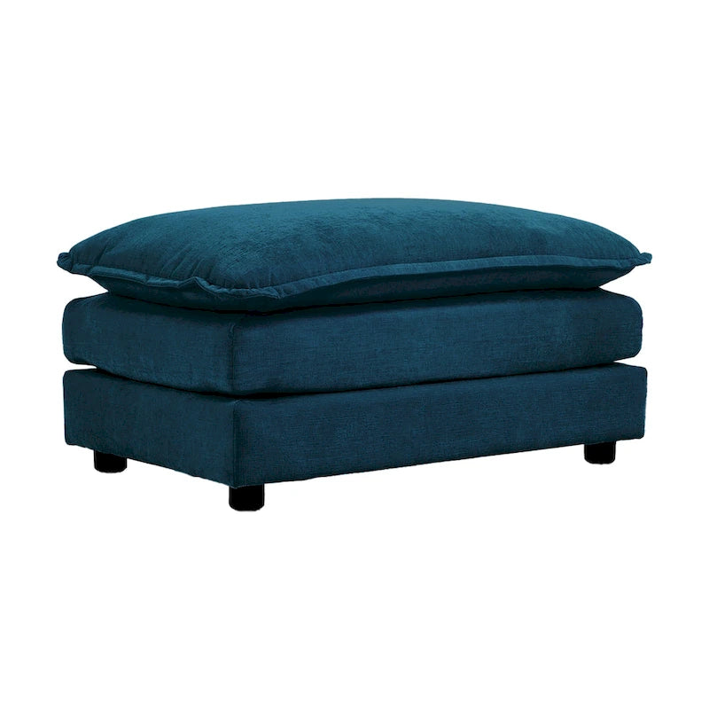 Fauteuil d'appoint moderne avec pouf, Fauteuil de salon capitonné en chenille, Fauteuil de lecture pour chambre à coucher, Chenille bleue