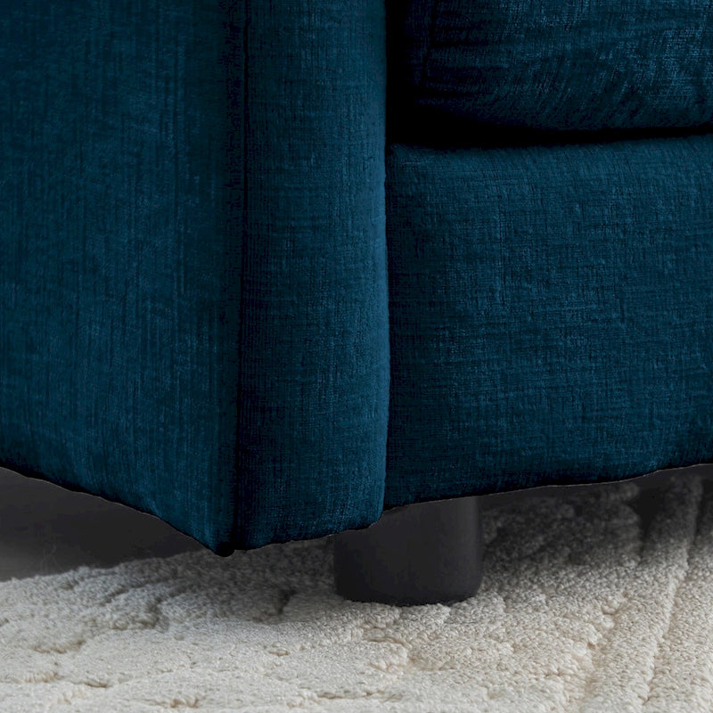 Fauteuil d'appoint moderne avec pouf, Fauteuil de salon capitonné en chenille, Fauteuil de lecture pour chambre à coucher, Chenille bleue