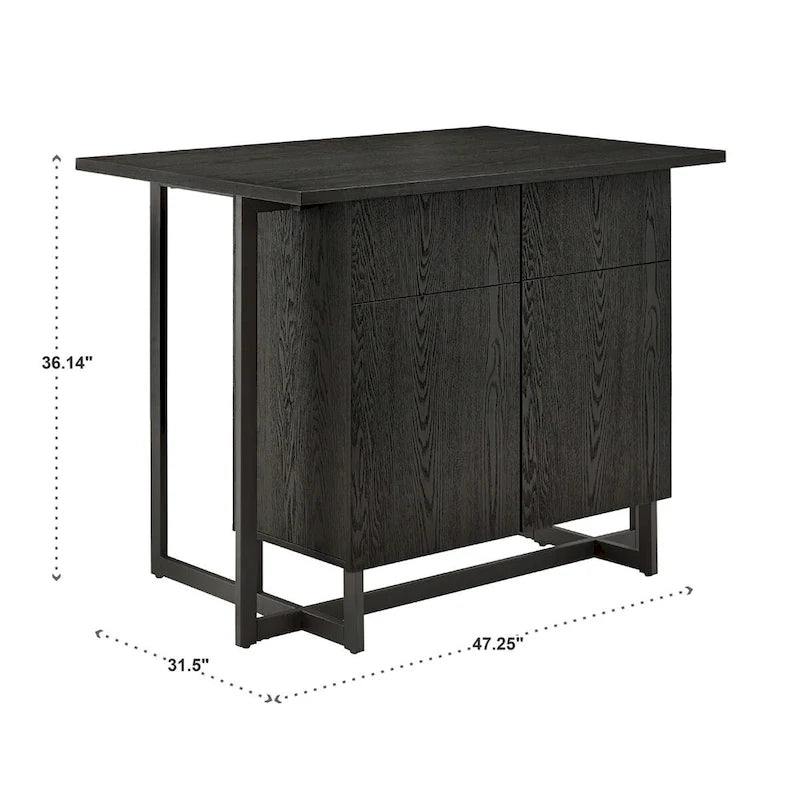 Îlot de cuisine noir à 2 portes avec prises de courant et USB et 2 tabourets par