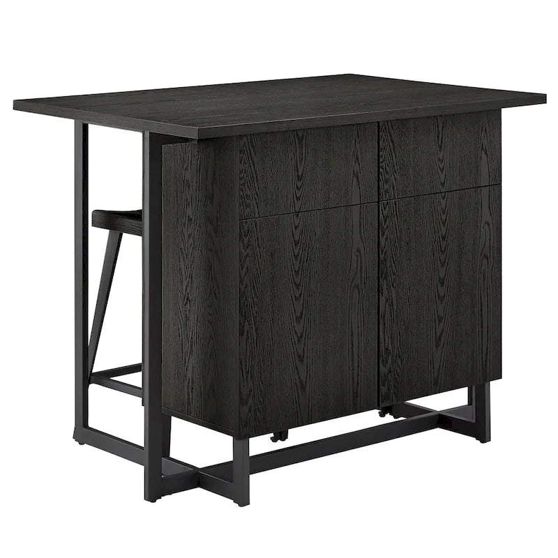 Îlot de cuisine noir à 2 portes avec prises de courant et USB et 2 tabourets par