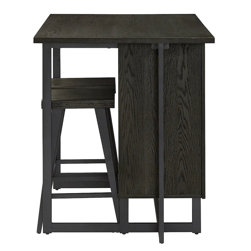 Îlot de cuisine noir à 2 portes avec prises de courant et USB et 2 tabourets par