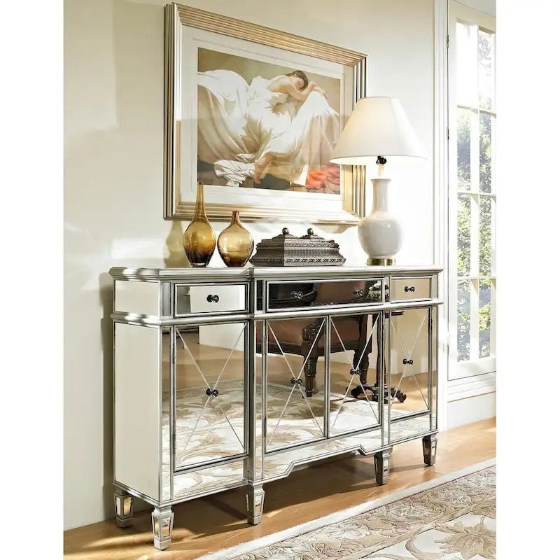 Console meuble de rangement 60 pouces avec effet miroir