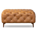 Ottoman en cuir italien pleine fleur véritable, couleur cognac tanné, avec pieds en bois