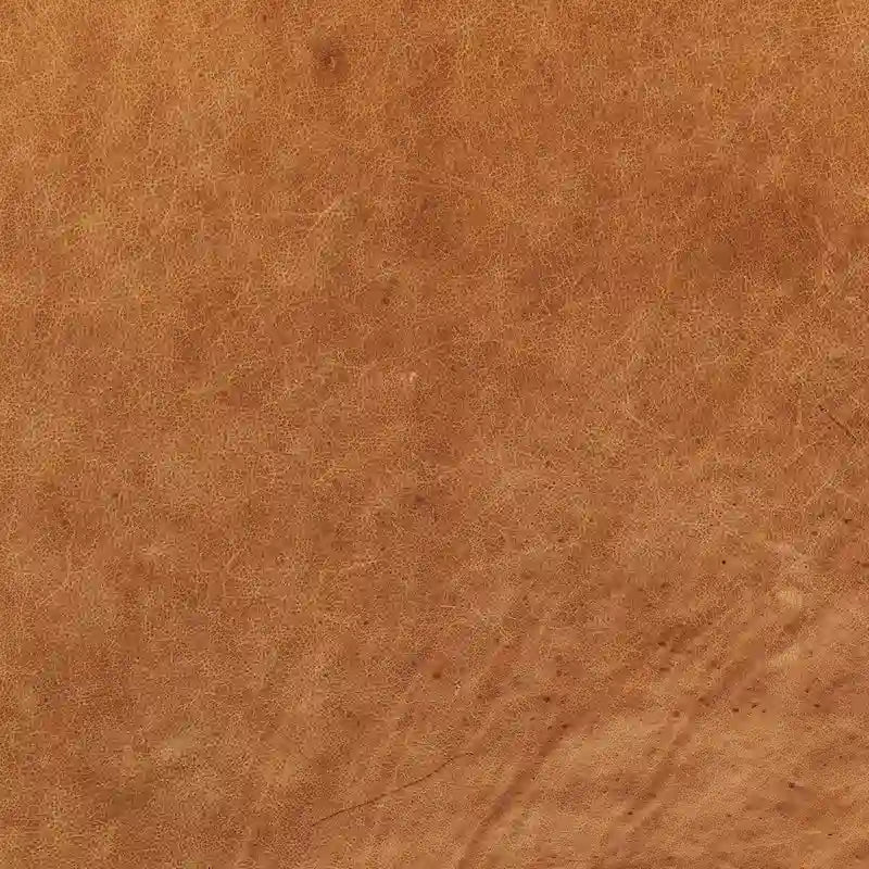 Ottoman en cuir italien pleine fleur véritable, couleur cognac tanné, avec pieds en bois