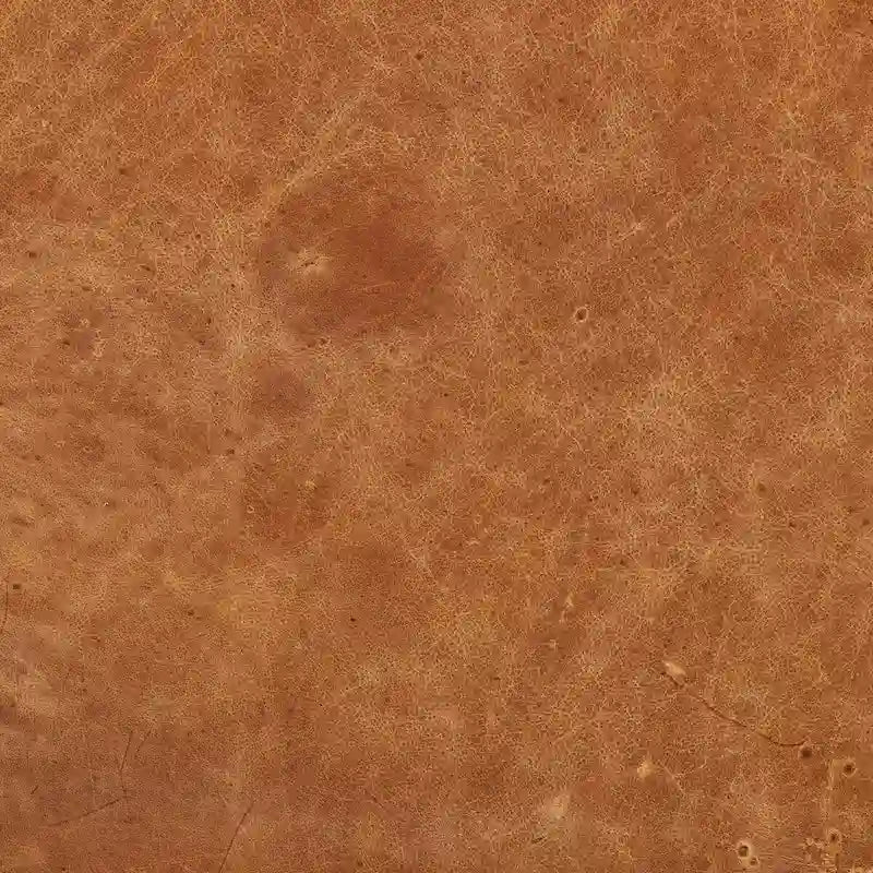 Ottoman en cuir italien pleine fleur véritable, couleur cognac tanné, avec pieds en bois