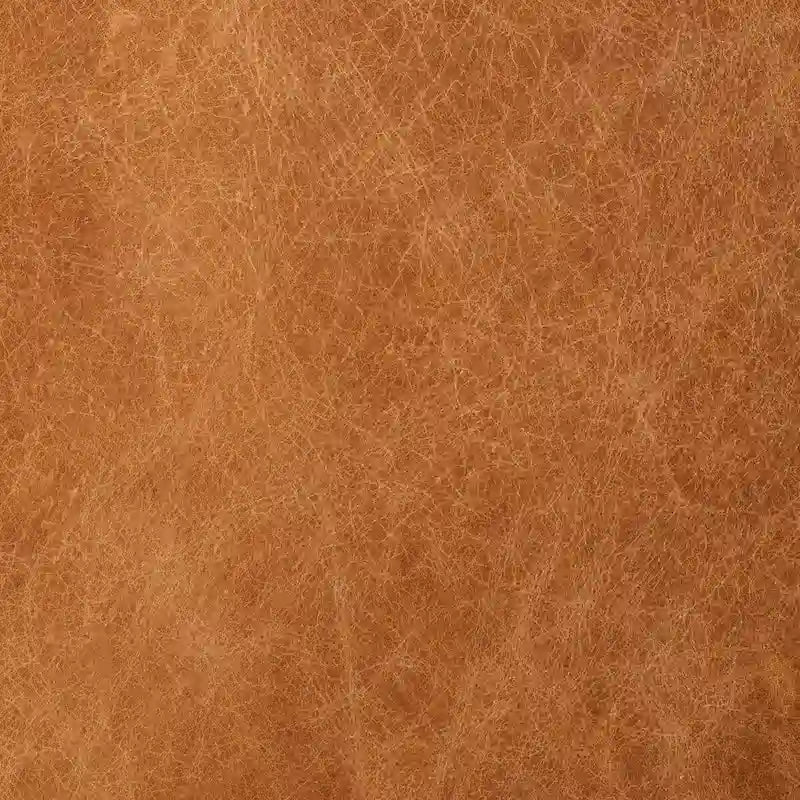Ottoman en cuir italien pleine fleur véritable, couleur cognac tanné, avec pieds en bois