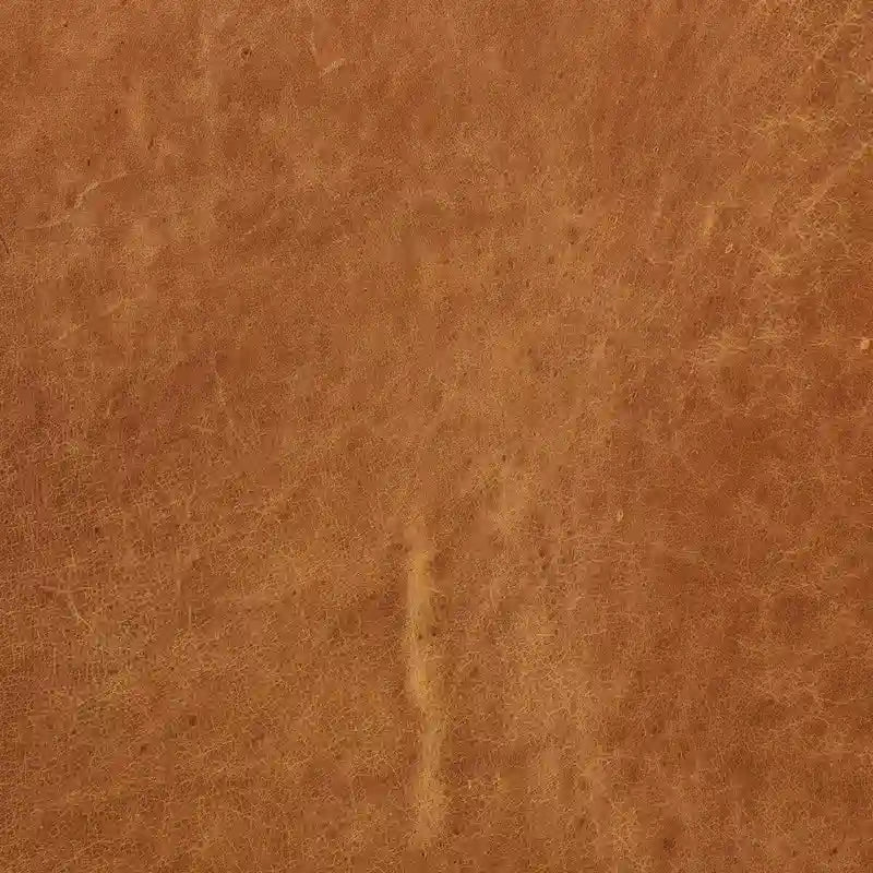 Ottoman en cuir italien pleine fleur véritable, couleur cognac tanné, avec pieds en bois