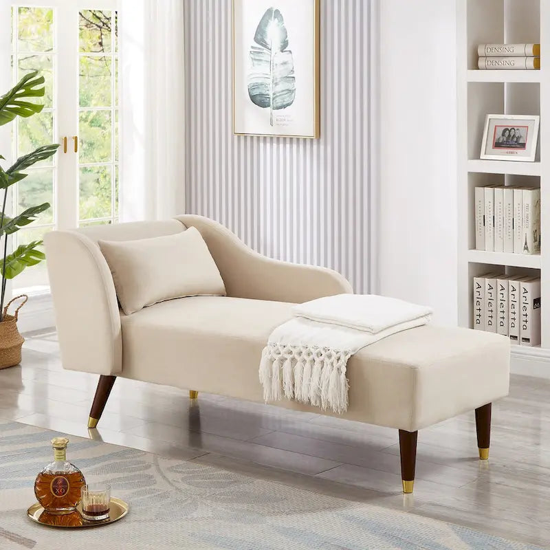 Modern Chaise Lounge Chair Velvet Upholstery