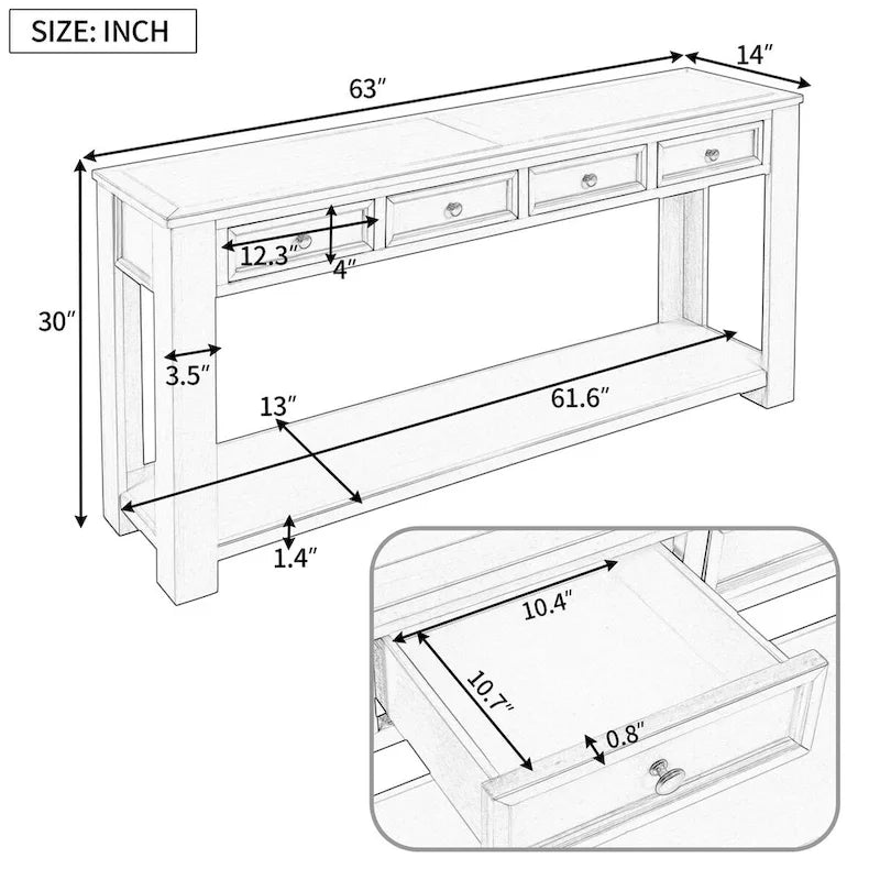 Console d'entrée pour couloir, table de canapé avec tiroirs de rangement et étagère inférieure