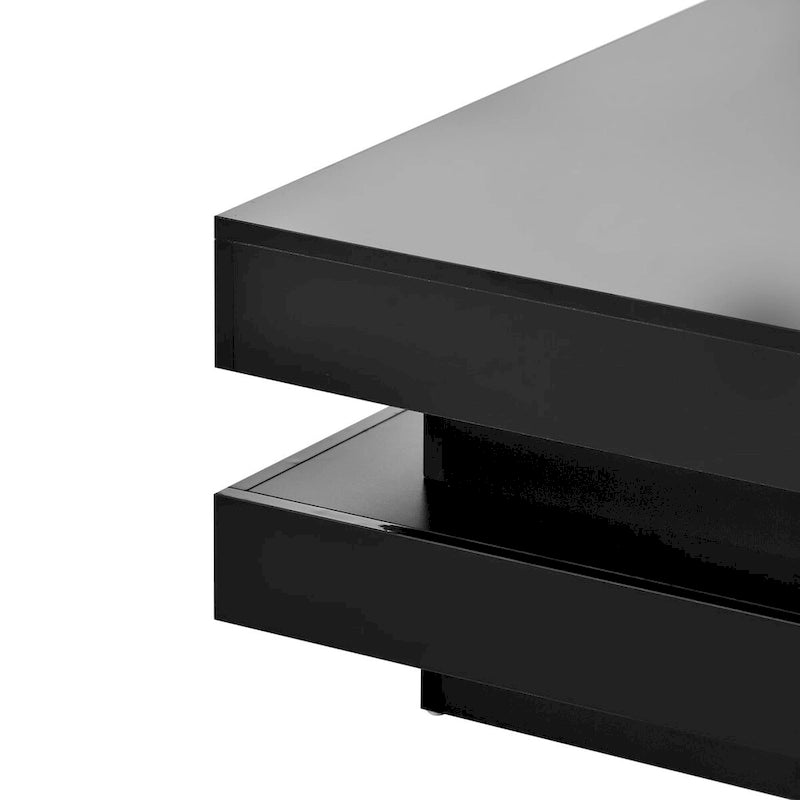 Table basse carrée à 2 niveaux, design minimaliste très brillant avec lumières LED, table basse de salon