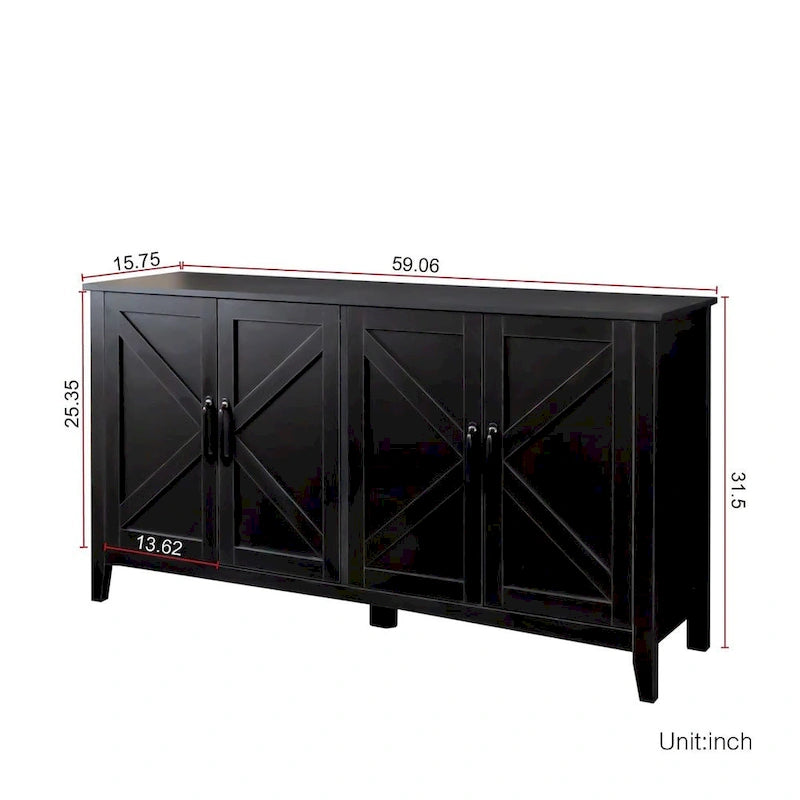 Buffet/Vaisselier autoportant de 59 po avec 4 portes