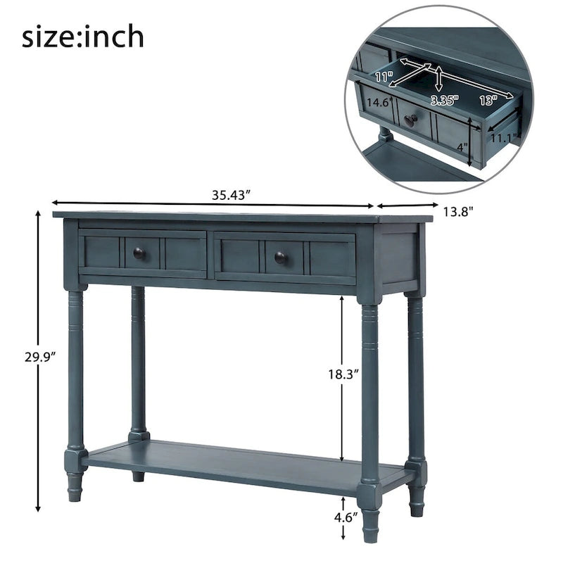 Console Daisy avec 2 tiroirs et étagère inférieure