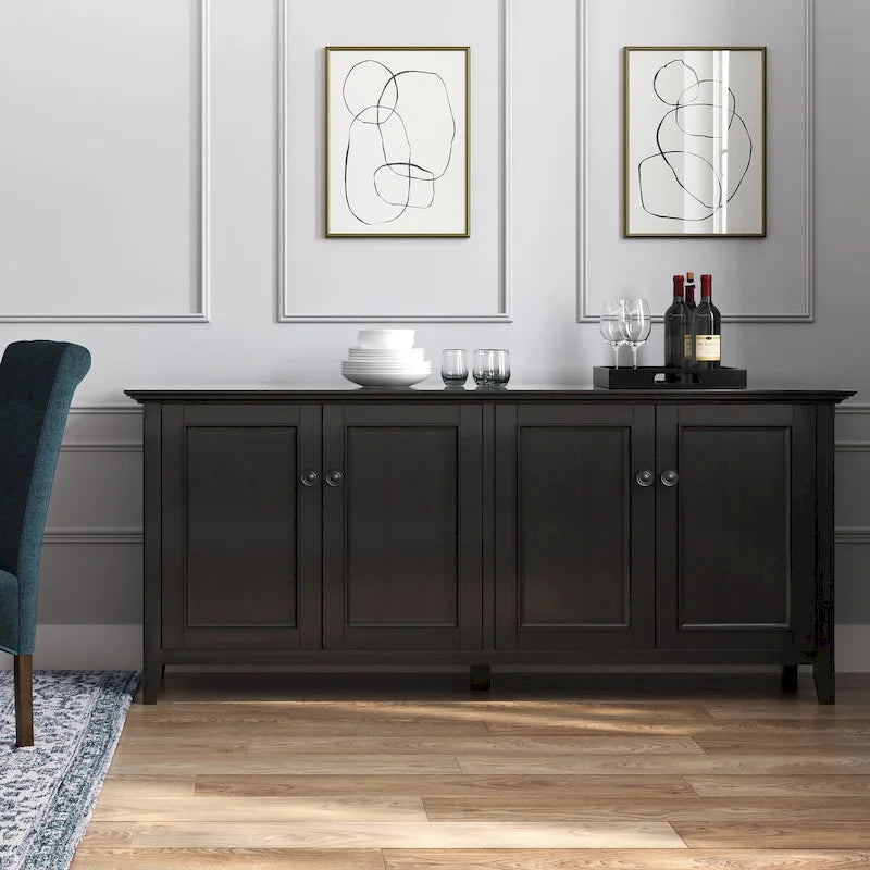 ARMOIRE DE RANGEMENT TRANSITIONNELLE EN BOIS MASSIF, 4 PORTES, 168 CM DE LARGE, BRUN HICKORY - 46 P X 168 L X 86 H CM
