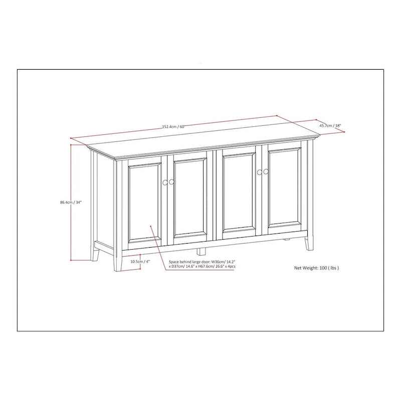 ARMOIRE DE RANGEMENT TRANSITIONNELLE EN BOIS MASSIF, 4 PORTES, 168 CM DE LARGE, BRUN HICKORY - 46 P X 168 L X 86 H CM