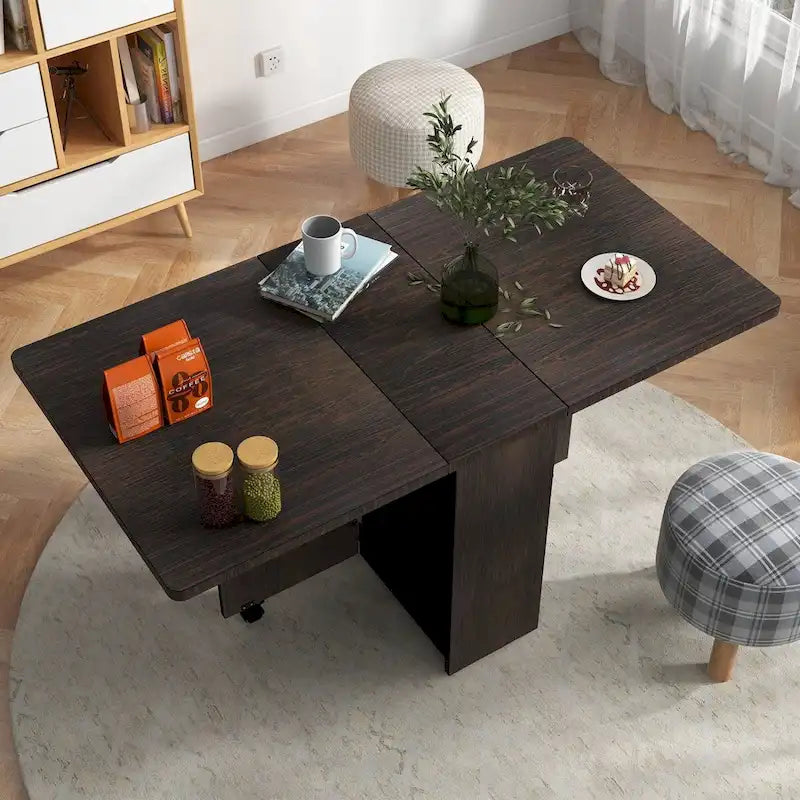 Table à manger pliante avec étagère de rangement à 2 niveaux et roulettes - N/A