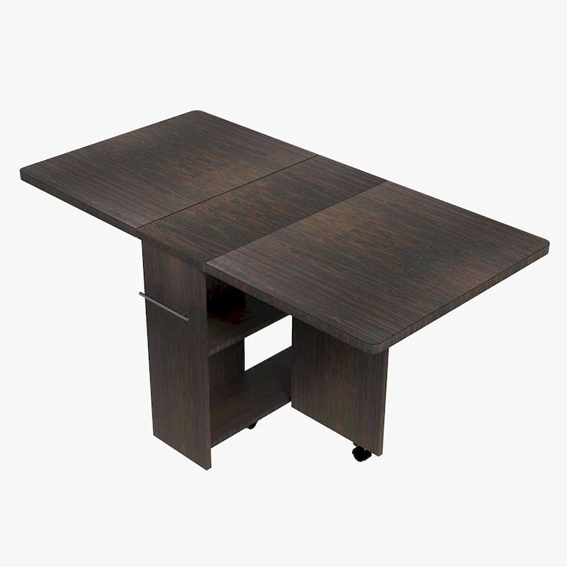 Table à manger pliante avec étagère de rangement à 2 niveaux et roulettes - N/A
