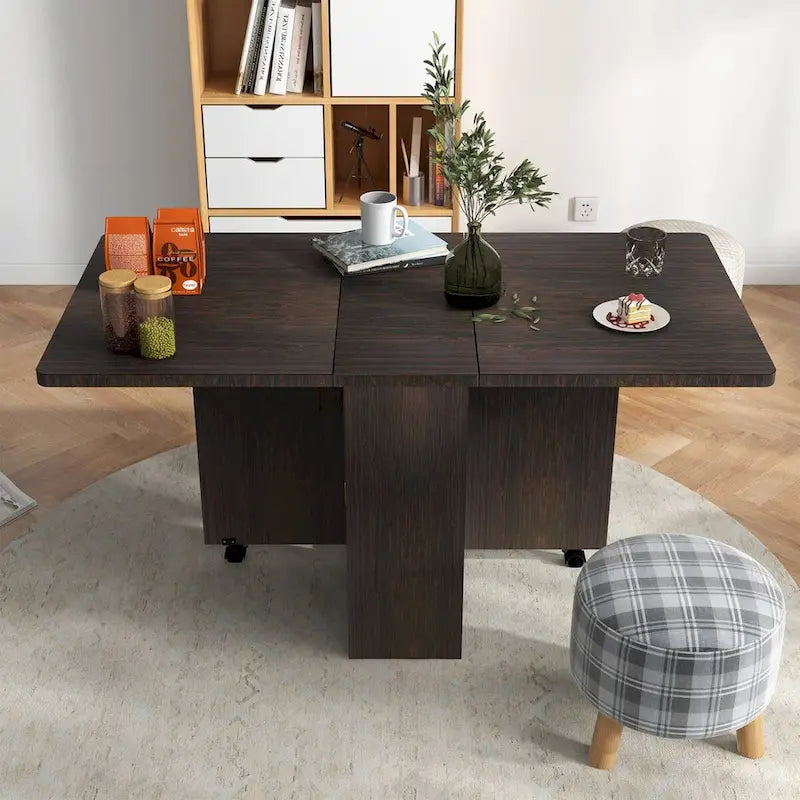 Table à manger pliante avec étagère de rangement à 2 niveaux et roulettes - N/A