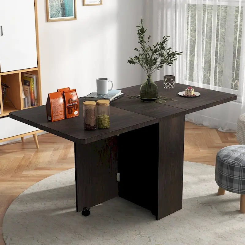 Table à manger pliante avec étagère de rangement à 2 niveaux et roulettes - N/A