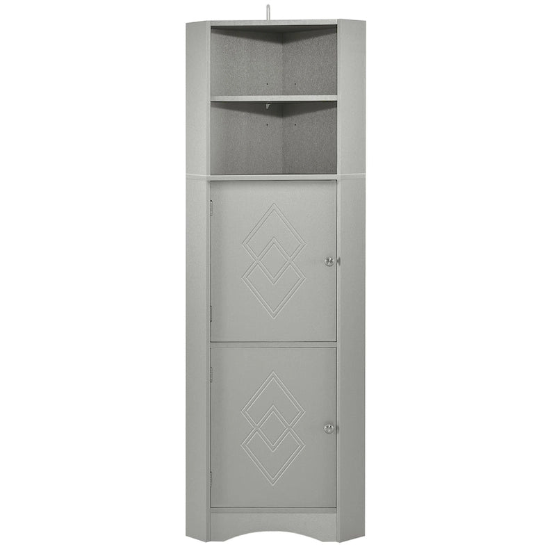 Meuble Colonne de Salle de Bain d'Angle, Meuble de Rangement sur Pied avec Portes et Étagères Réglables, Panneau MDF
