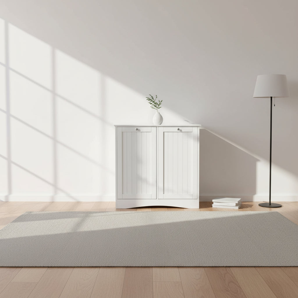 Meuble de rangement pour linge avec deux paniers basculants et sacs en tissu amovibles - Blanc