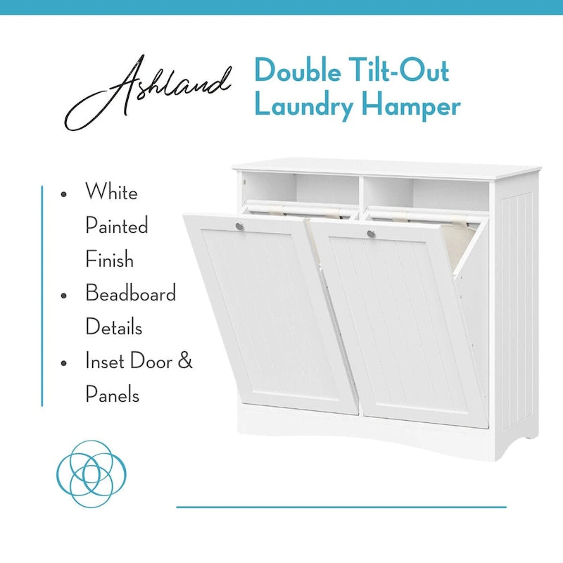 Meuble de rangement pour linge avec deux paniers basculants et sacs en tissu amovibles - Blanc